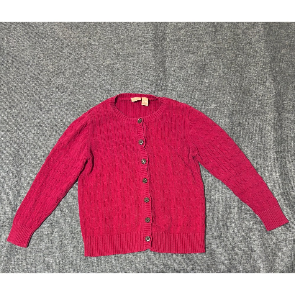NorthCrest Womens XL Cardigan Red Cable Knit Cotton Button Up